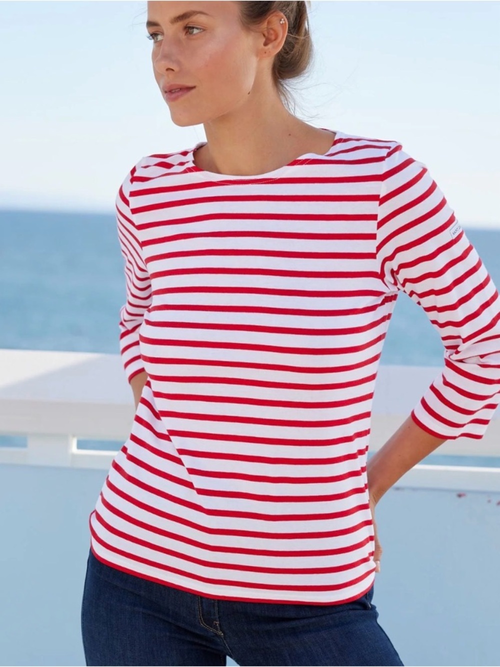 Saint James Womens XS Red & White Breton Long Sleeve Tee